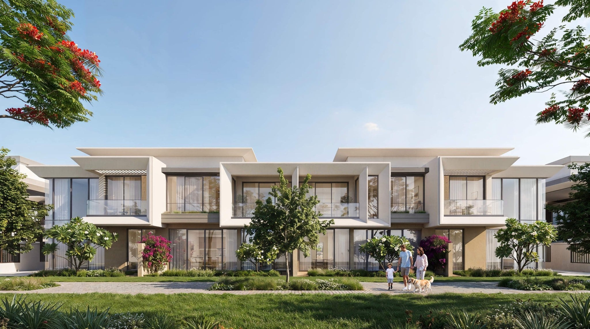 Garden elevation of a townhouse terrace at Azizi Florence, Um Fanain, Sharjah